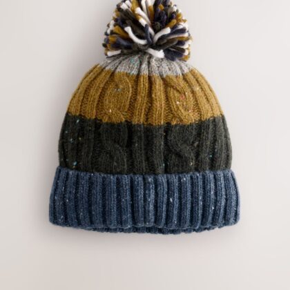 Cable Knit Stripe Bobble Hat