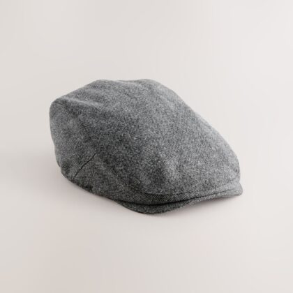Charcoal Herringbone Flat Cap