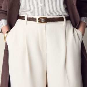 Chocolate Brown N. Premium Made In Italy Croc Effect Look Leather Belt