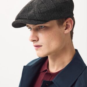 Dark Grey Check Baker Boy Hat