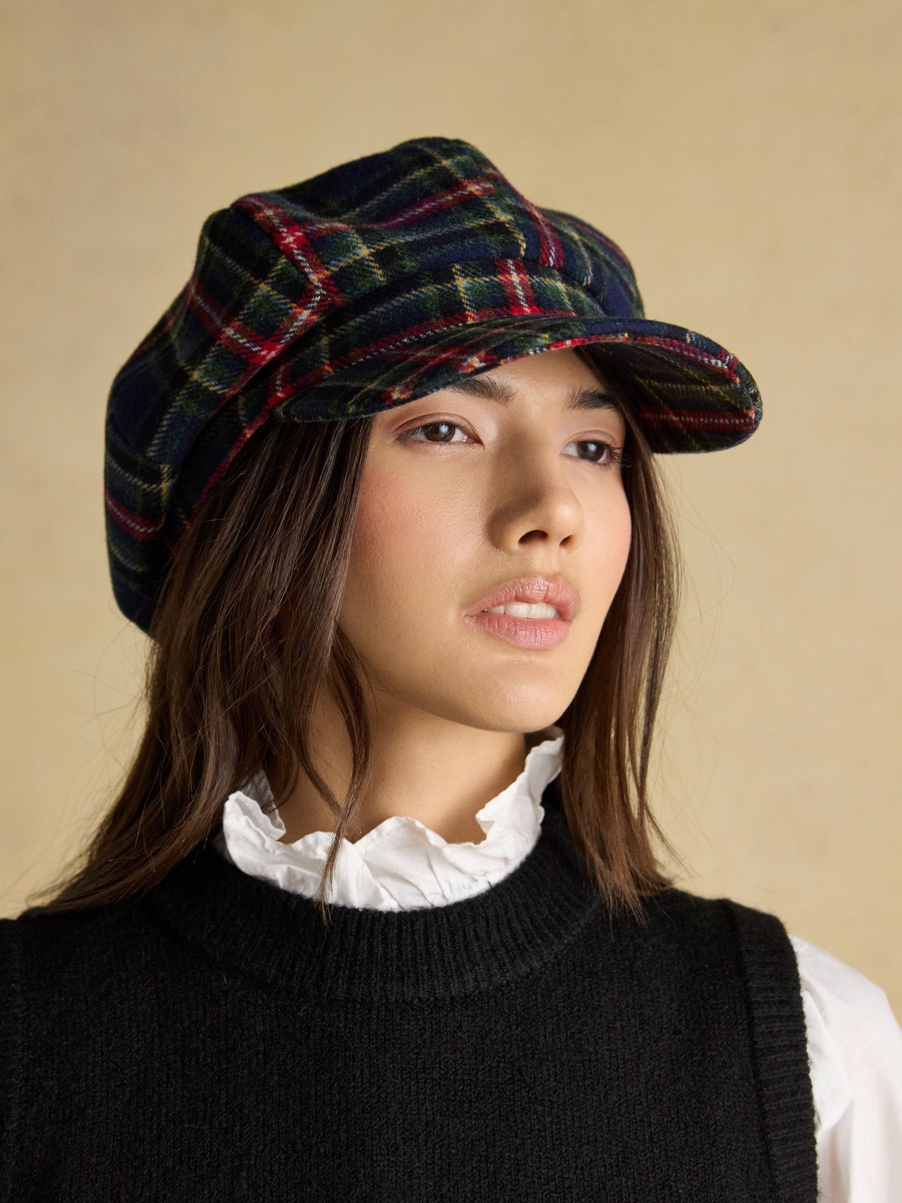 Joules Elvaston Navy/Khaki Check Tweed Baker Boy Hat