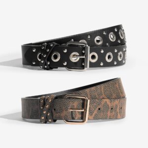 Lipsy Leopard Print and Studded Belts 2 Pack