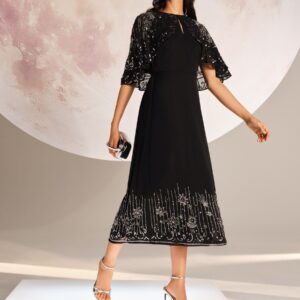 Love & Roses Black Embellished Cape Midaxi Dress