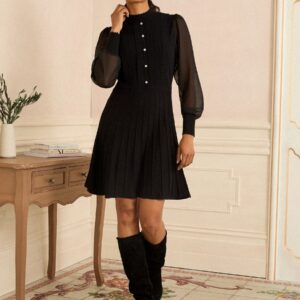 Love & Roses Black Funnel Neck Chiffon Sleeve Knitted Mini Dress