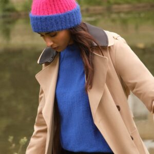 Love & Roses Pink and Blue Colourblock Knitted Beanie