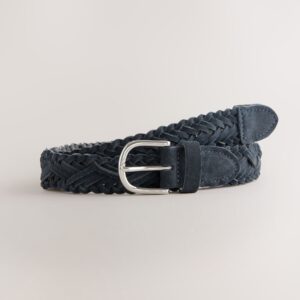 Navy Hand Plaited Leather Belt