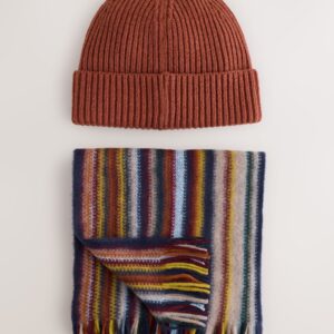 Orange / Multicolour Stripe Scarf And Beanie Matching Set