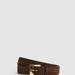 Reiss Chocolate Belinda Suede Square-Buckle Belt