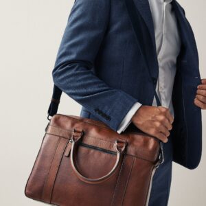 Tan Brown Grainy Leather Briefcase