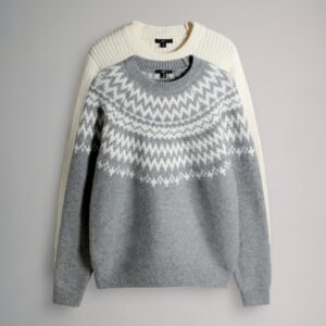 The Set 2 Pack Mens Family Fairilse Crew Knit Jumpers Grey/Ecru