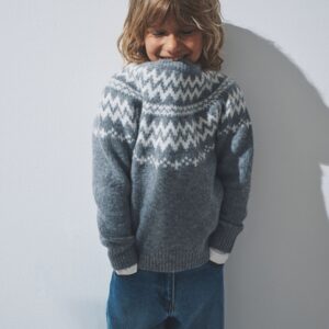 The Set 2 Pack Unisex Kids Family Fairisle Knit Jumpers Grey/Ecru