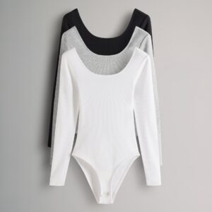The Set 3 Pack Ribbed Long Sleeve Bodysuits Grey/Black/White