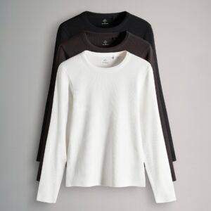 The Set 3 Pack Ribbed Long Sleeve T-Shirts Black/Chocolate/Cream