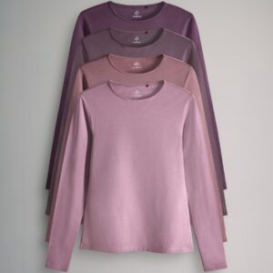The Set 4 Pack Scoop Back Long Sleeved T-Shirts Purple, Lilac, Brown, Pink