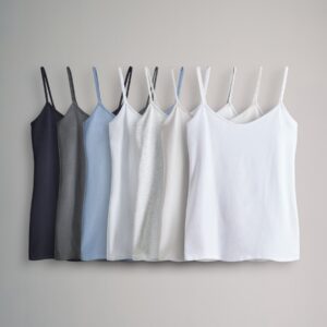 The Set 7 Pack Thin Strap Vest Tops Black/Grey/MidBlue/Blue/Grey Marl/Light Grey/White